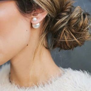 Double Sided White Pearl Earrings Studs
